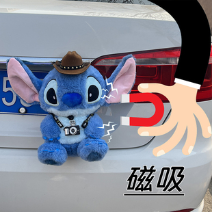 汽车后备箱牛仔帽相机史迪仔装饰品牛仔帽史迪奇公仔摆件