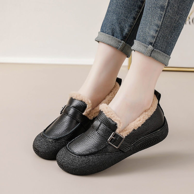 冬季真皮加绒保暖软底妈妈棉鞋