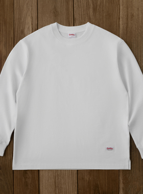 Cookies 300G陶瓷磨毛日系长袖宽松版磨毛水洗落肩打底T恤男女款