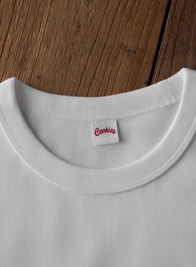 Cookies 320g复古三本针陶瓷磨毛白色圆领合身正肩打底T恤男女款