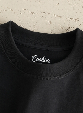 Cookies 270g黑色全棉宽松落肩美式小领口除毛水洗挺阔T恤男女款