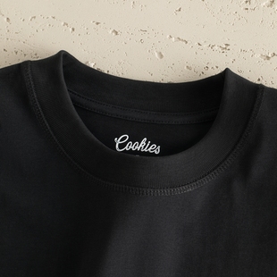 Cookies 270g黑色全棉宽松落肩美式小领口除毛水洗挺阔T恤男女款