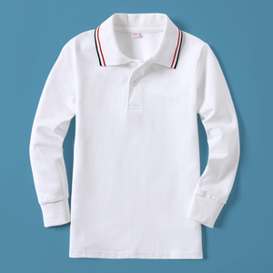 儿童白色polo衫长袖男童女童纯棉春秋中大童小学生校服翻领T恤衫