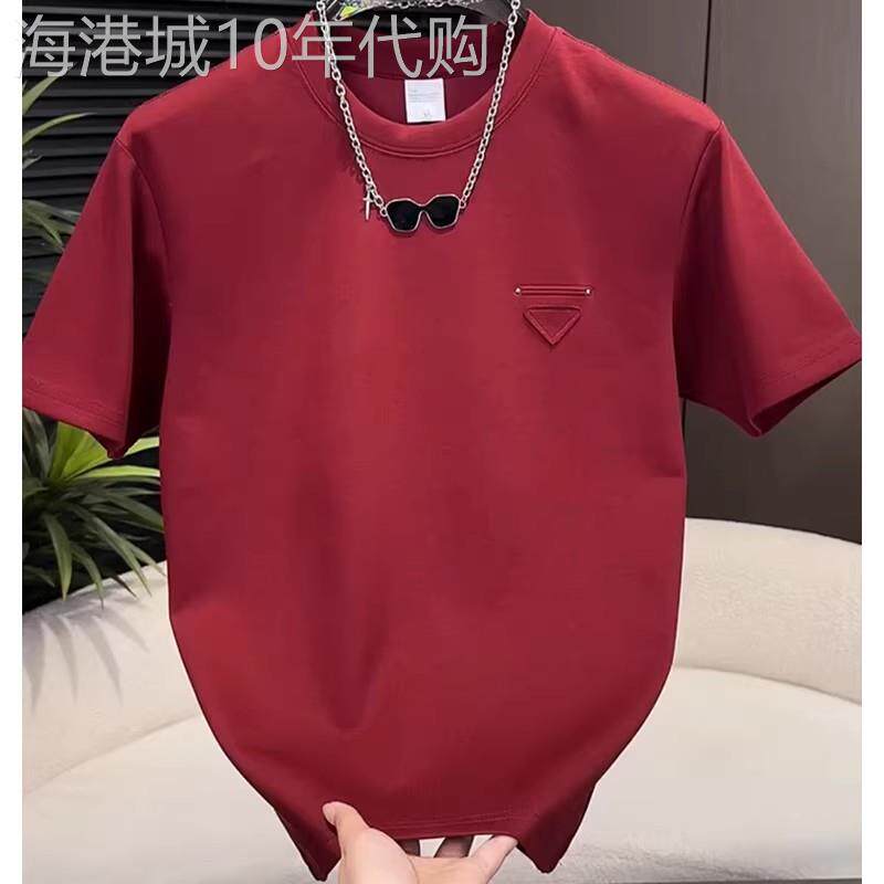 高端红色纯棉短袖T恤男士2026新款夏季欧货圆领打底半袖小衫男款