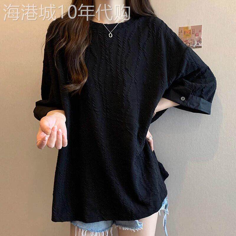 大码中长款法式复古遮肚短袖t恤打底衫女夏装胖妹妹显瘦别致上衣
