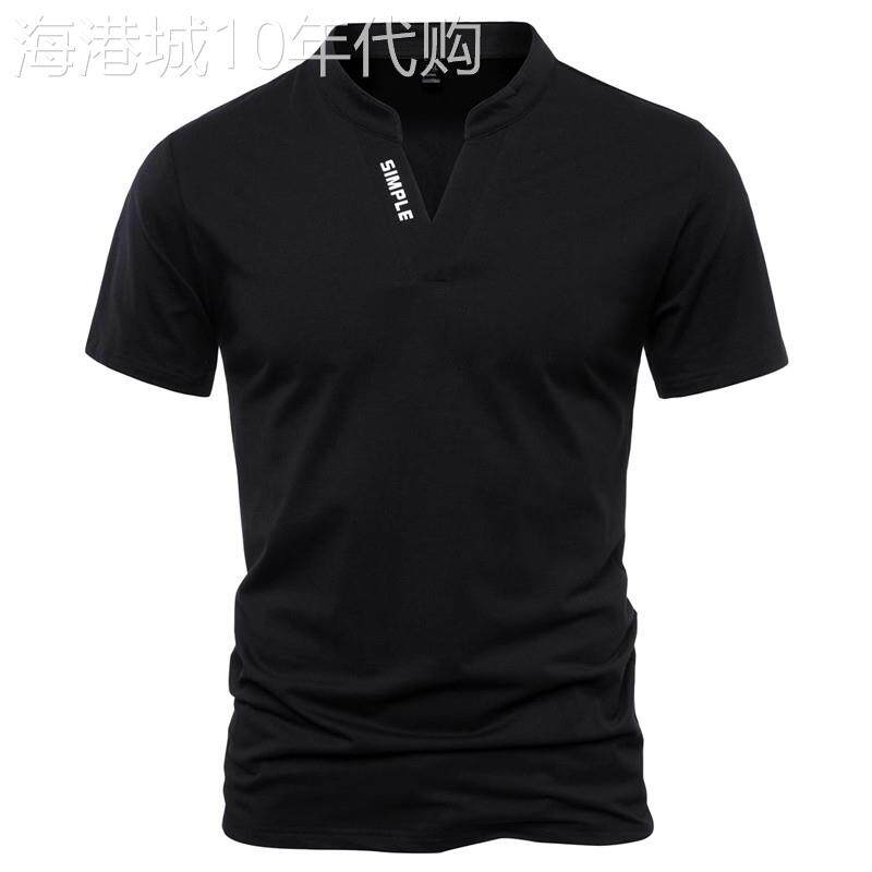 高端V领纯棉短袖T恤男士2025新款夏季弹力薄款运动休闲半袖衫男款