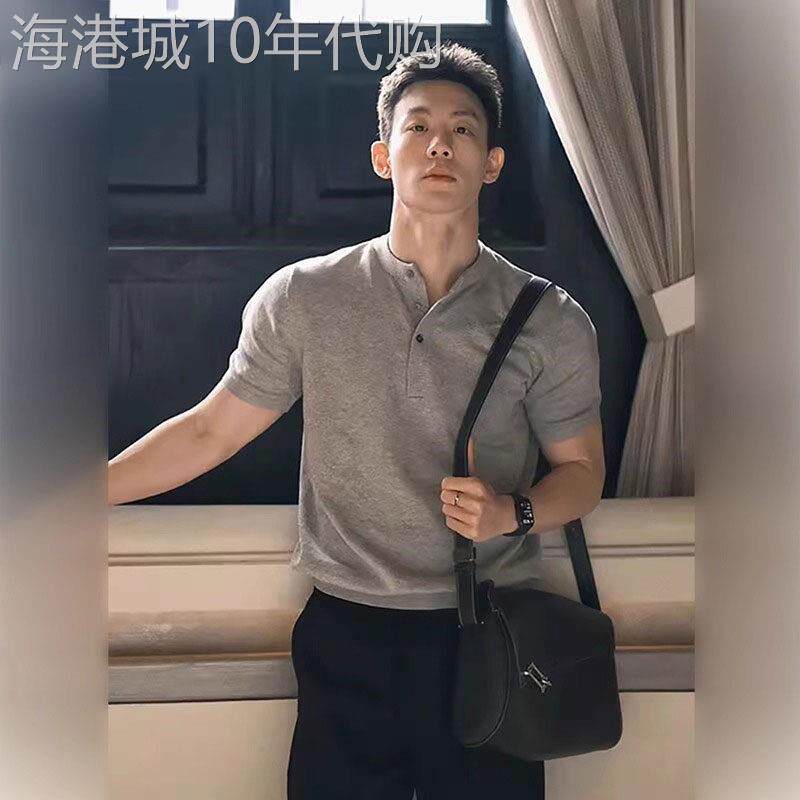 高端男士美式亨利领短袖polo衫2025夏季重磅正肩袖口收紧半袖t恤