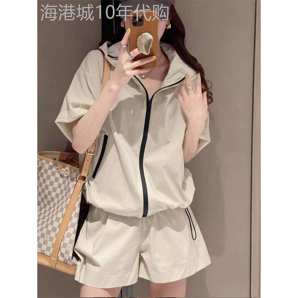 休闲 运动套装女2025夏季流行单品薄款防晒连帽外套短袖短裤两件