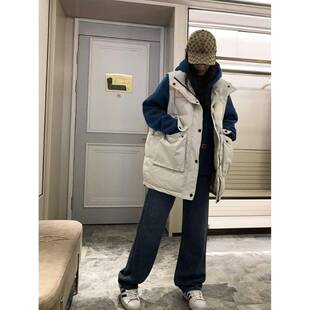 白鸭绒羽绒马甲女2025冬季新款韩版宽松加厚百搭马夹大口袋马甲潮