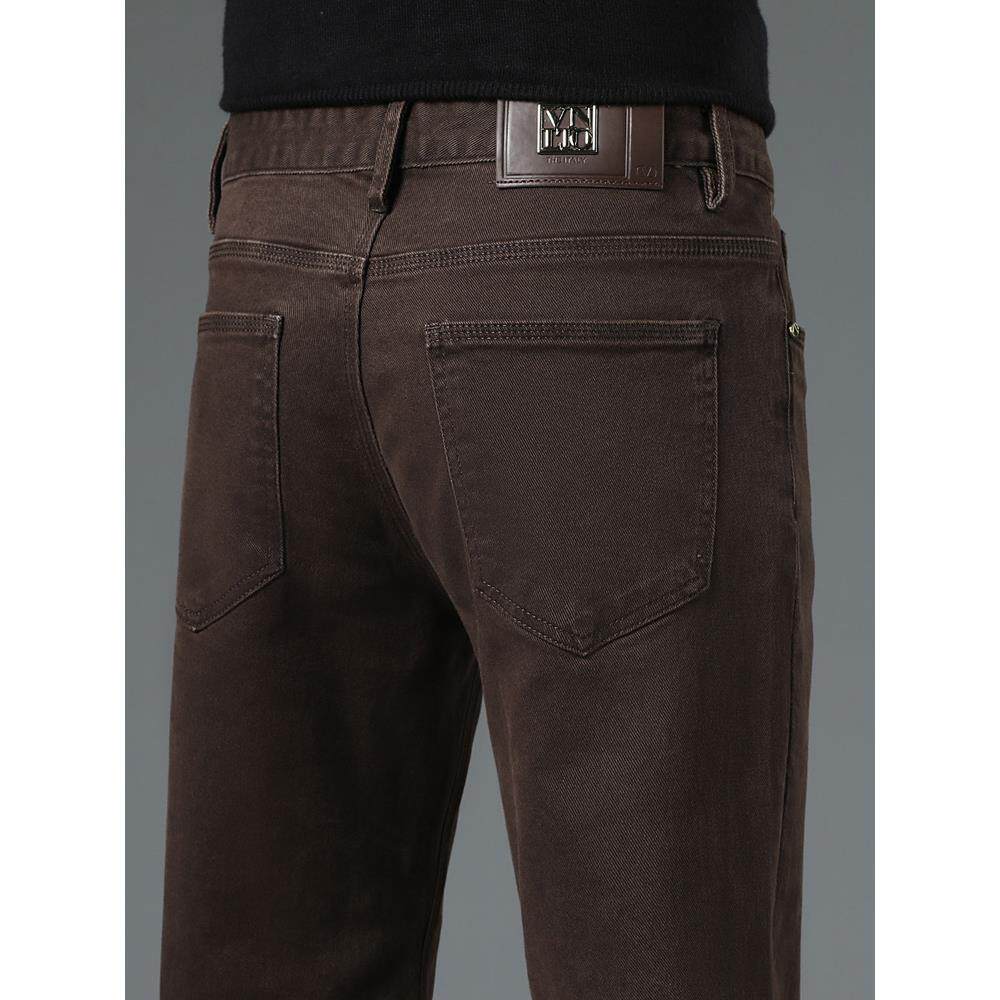 香港纯棉咖啡色牛仔裤男春秋款直筒修身2025新款弹力休闲长裤子厚