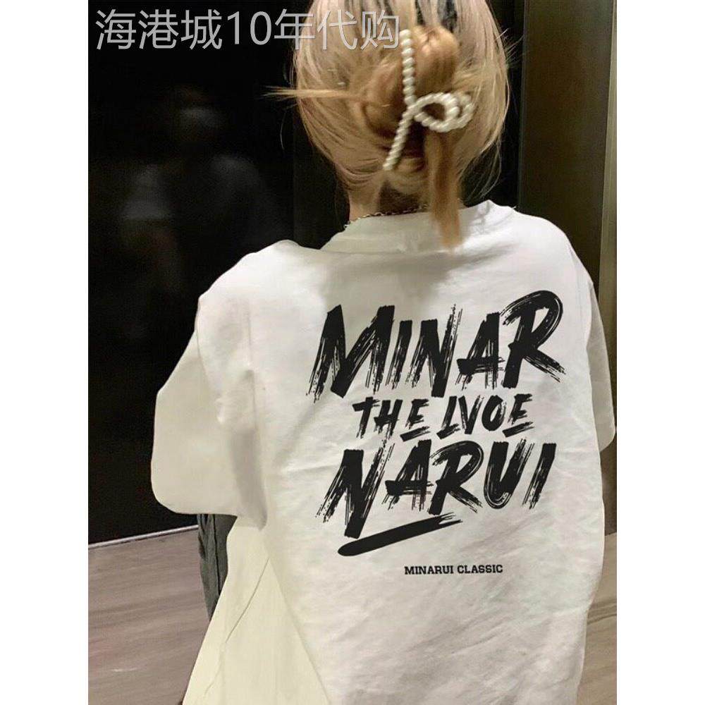 欧美覆古白t恤夏季女式短袖纯棉宽松大版休闲印花西式潮流品牌