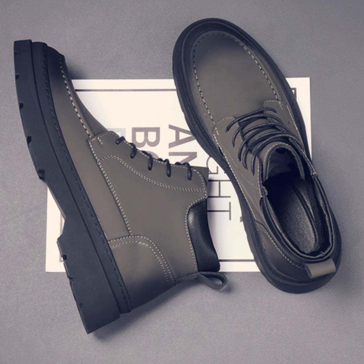 潮牌马丁靴男款秋冬季墨绿色厚底耐磨工装靴男士防滑百搭中帮短靴