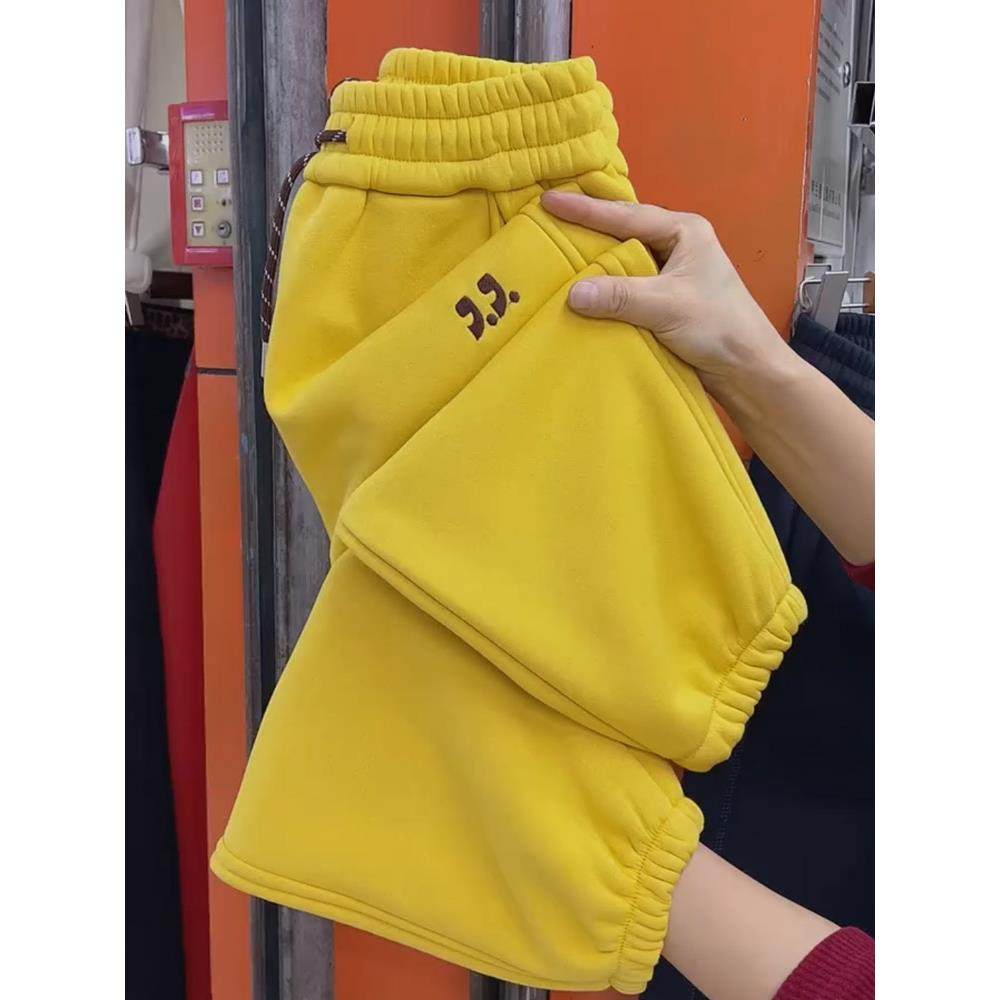 潮牌加绒加厚卫裤女2025秋冬季宽松束脚运动裤显瘦保暖九分哈伦裤