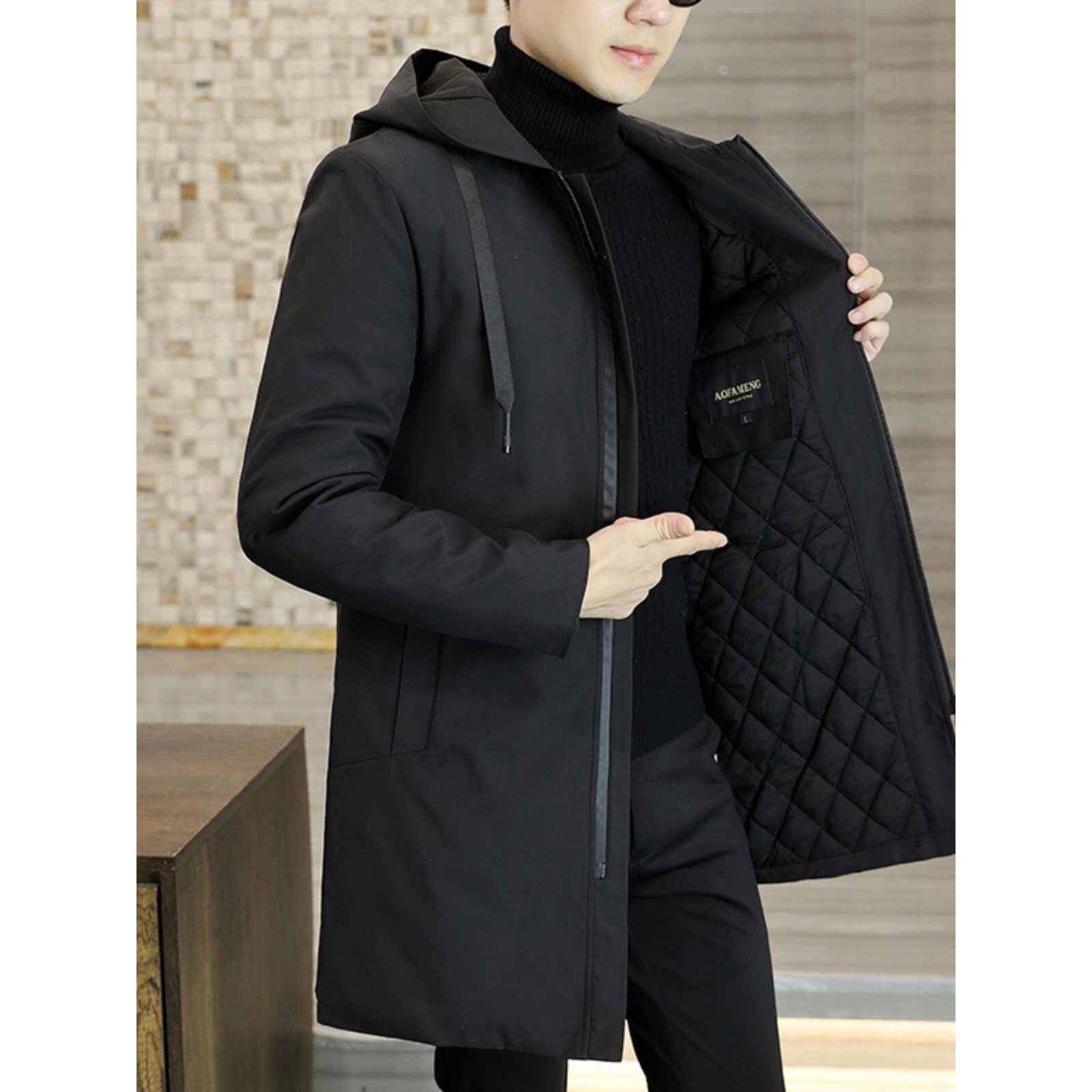 潮牌男士连帽棉服2025新款秋冬季加厚保暖棉衣外套中长款风衣棉袄