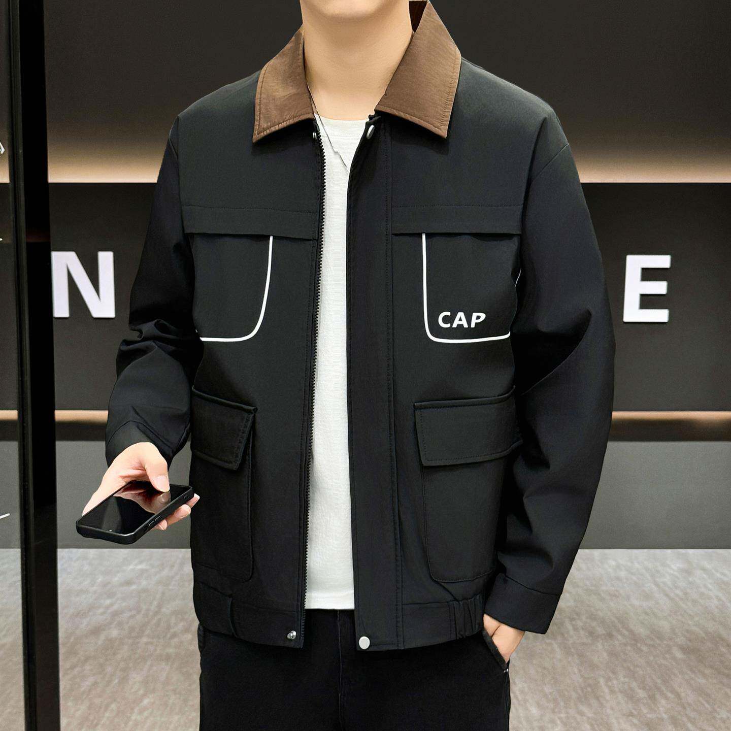 高端轻奢2025年新款春秋季男士夹克潮流韩版时尚百搭薄款翻领外套
