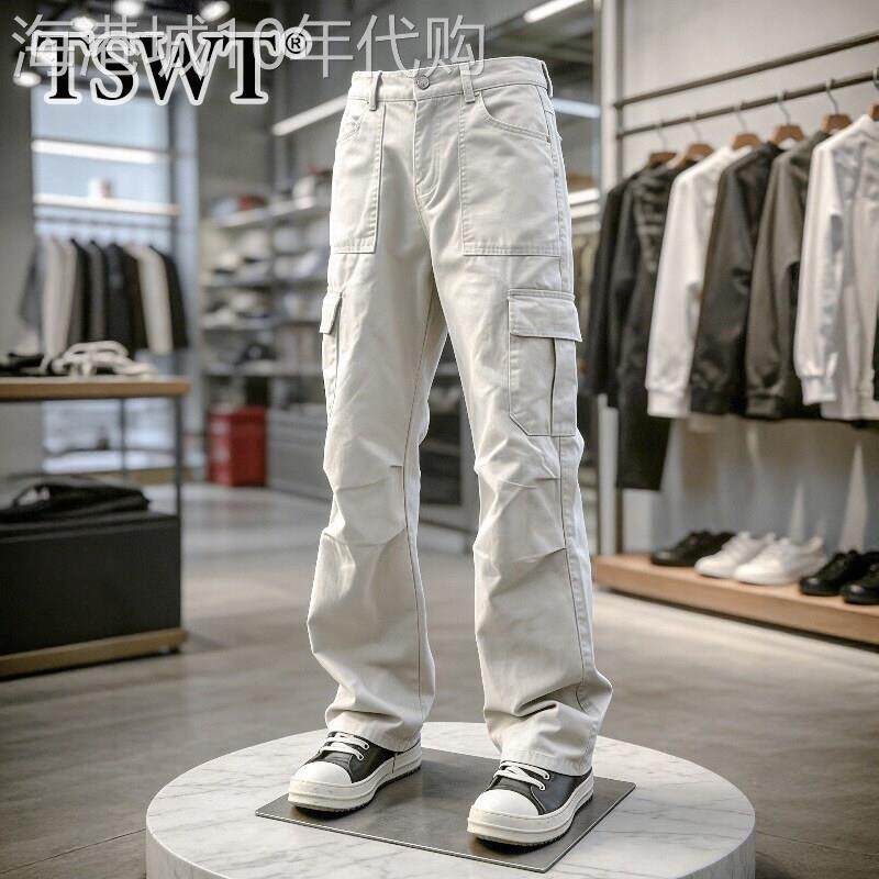 高端褶皱工装裤男款夏季薄款2026新款多口袋宽松阔腿直筒休闲长裤