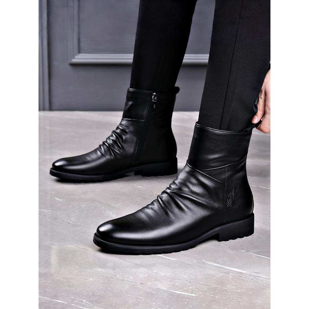 真皮马丁靴男秋冬加绒切尔西靴高帮皮鞋英伦商务靴子中帮皮靴男款