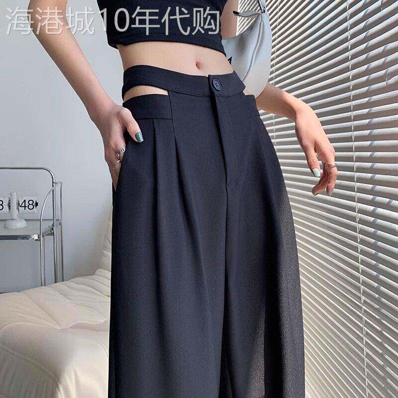 黑色阔腿裤女夏季薄款2026新款高腰显瘦宽松直筒拖地休闲西装裤子