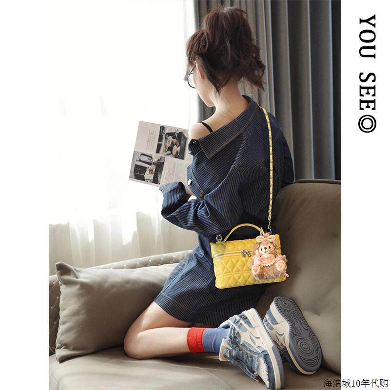 超火黄色小香风手提盒子包包女2025新款夏季高级感小众链条斜挎包