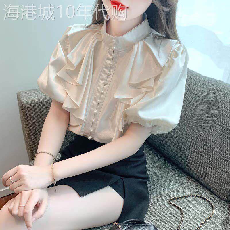 雪纺衬衫女2026新款夏季法式半高领灯笼袖设计感小众气质小衫衬衣