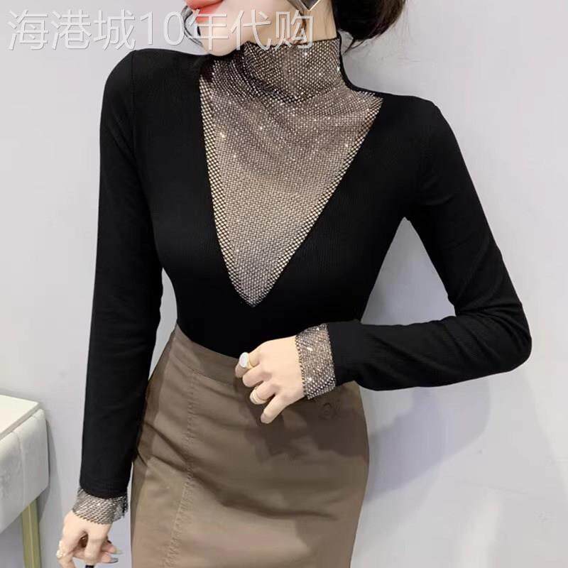 加绒加厚打底衫女春秋新款洋气百搭性感长袖t恤保暖修身显瘦上衣