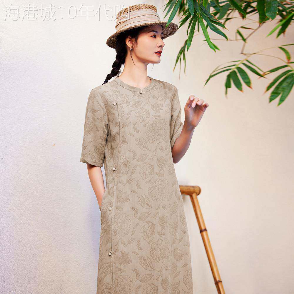 文艺复古高端亚麻改良旗袍连衣裙盘扣中国风禅意女装棉麻茶服女夏
