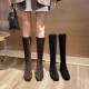 guidi fame不过膝长靴女2025秋冬款 绒面弹力靴方头小个子高筒女靴