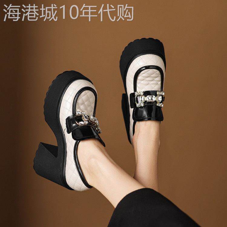 【欧洲AU高定】不挤脚真皮复古马丁圆头松糕底乐福鞋增高12cm白色