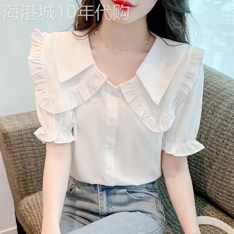 白色雪纺衬衫女2026新款夏季娃娃领高级感轻奢减龄洋派小衬衫衣女