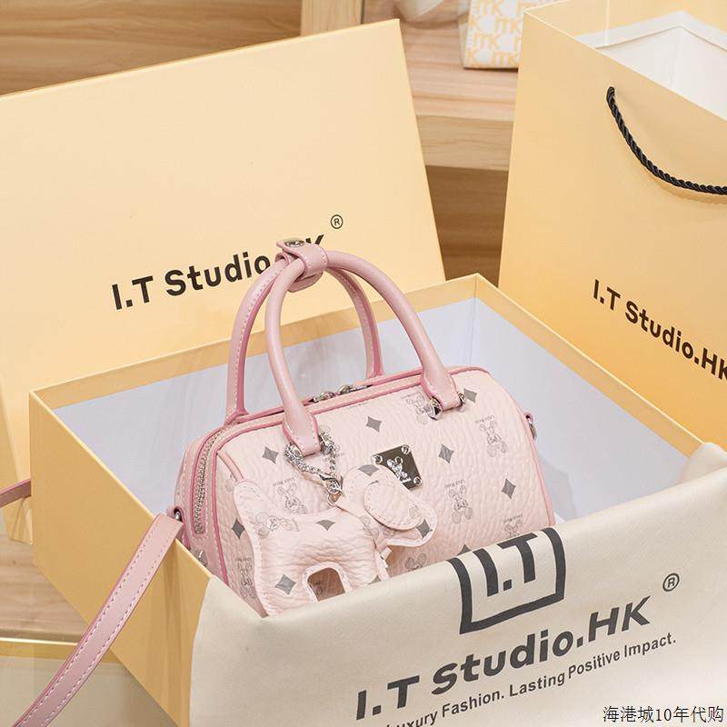 香港真皮波士顿枕头包包女式2025新款夏季高级感单肩斜挎手提小包