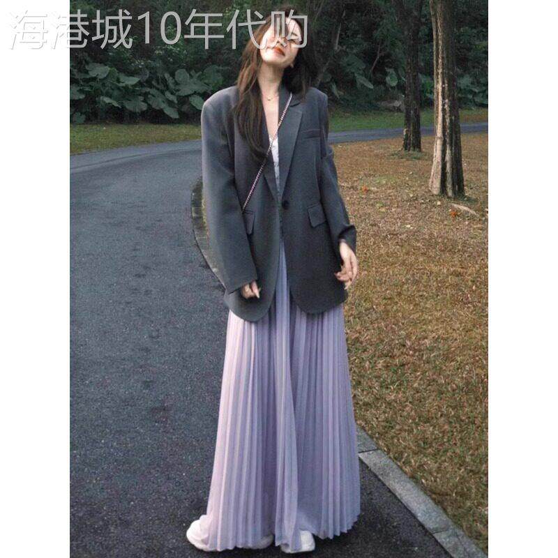 韩系紫色纱裙半身裙女春夏2025新款高腰显瘦a字百褶伞裙气质减龄