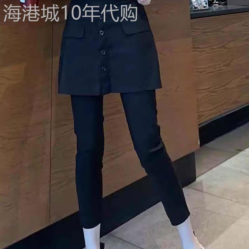 黑色假两件休闲 裤裙女夏季欧货弹力裙裤一体烟管裤大尺码九分铅图片