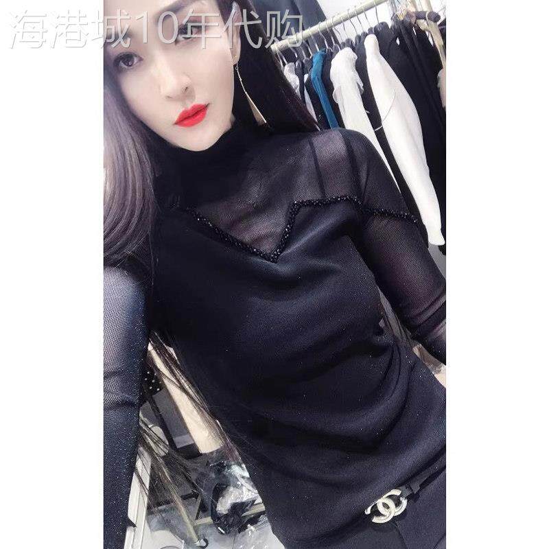 蕾丝拼接高领打底衫女春秋新款欧货加绒保暖洋派百搭长袖T恤上衣