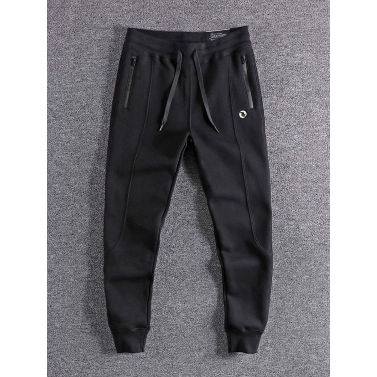 代购香港潮牌冬季简约刺绣运动休闲裤加绒加厚保暖修身小脚卫裤男