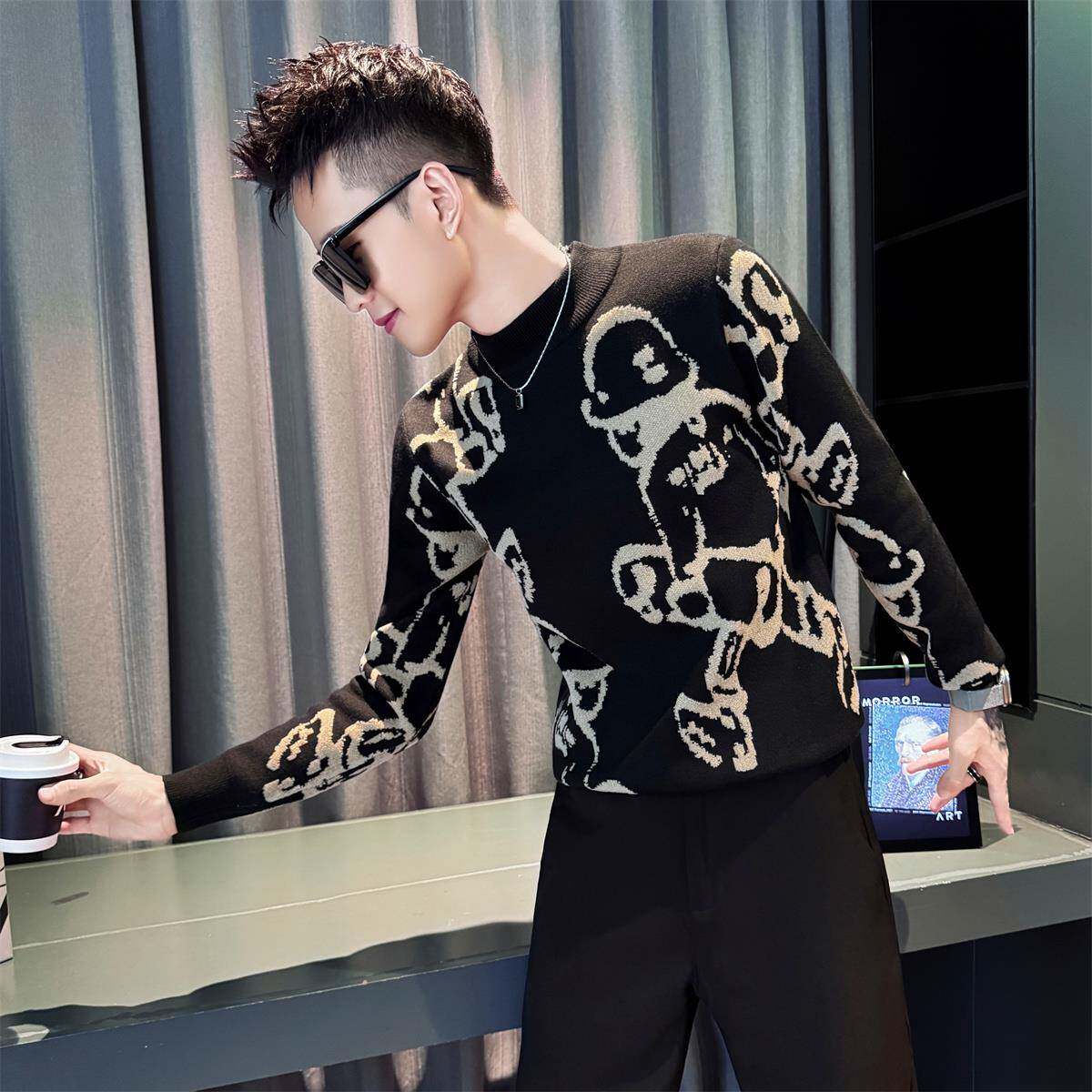 韩版百搭半高领毛衣男士修身帅气针织衫秋冬季加厚保暖内搭打底衫