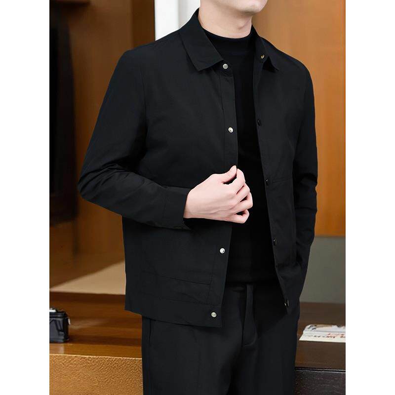 高端行政夹克男士外套春秋季2025新款黑色翻领休闲上衣冬款棉服男