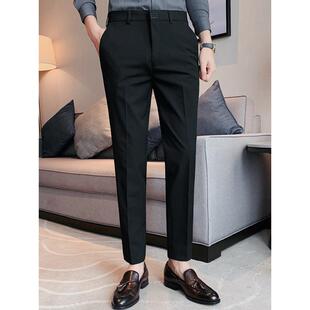 秋冬季黑色修身小脚九分西裤男高级感商务正装休闲加绒大码西装裤