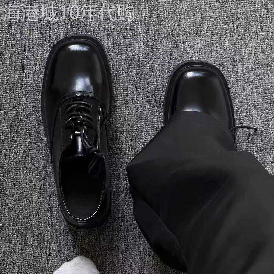 【高品质】德比鞋男款黑色方头厚底增高亮面漆皮休闲乐福鞋皮鞋男