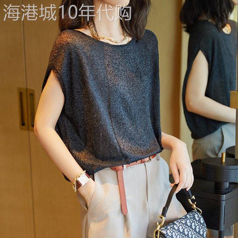 亮丝短袖t恤女2026年夏季新款纯色蝙蝠袖设计感小众宽松圆领上衣