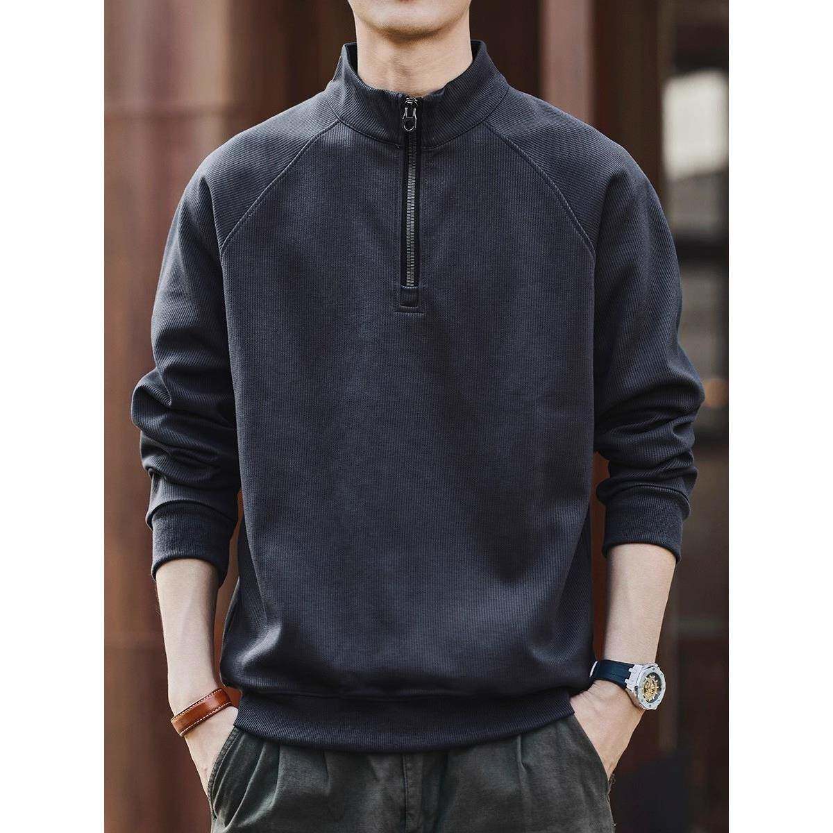 潮牌美式覆古半拉炼立领卫衣男2025秋季宽松休闲大码新款运动外套