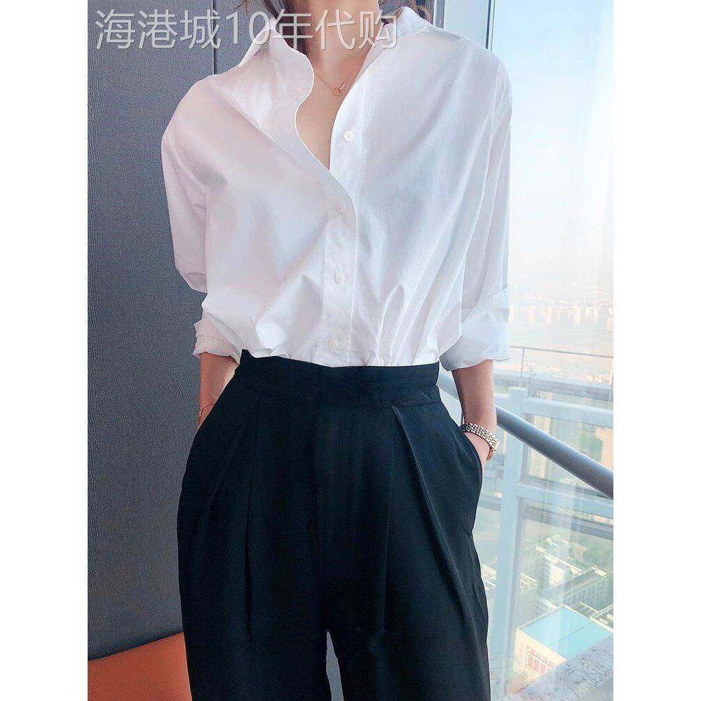 冷淡风高级宽松衬衫慵懒风设计感小众纯棉法式垂感白色衬衣长袖女