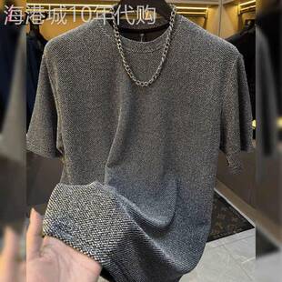 重磅男士短袖T恤2026新款夏季薄款鎏金垂感休闲半袖圆领上衣男款