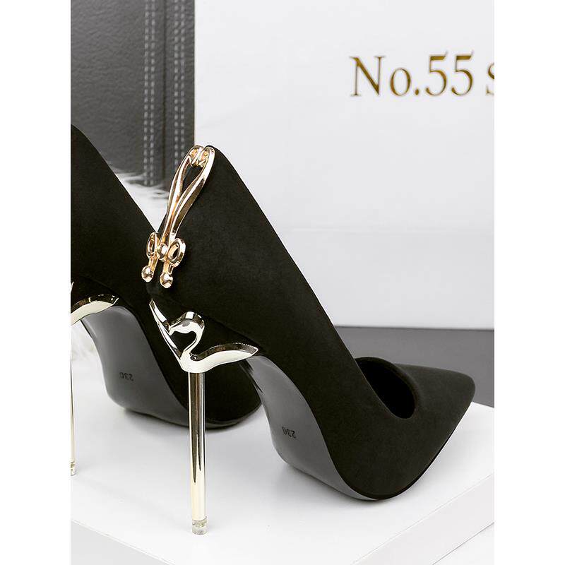 QVU-专柜品质！性感绝美名媛单鞋女秋季御姐风职业黑色尖头高跟鞋