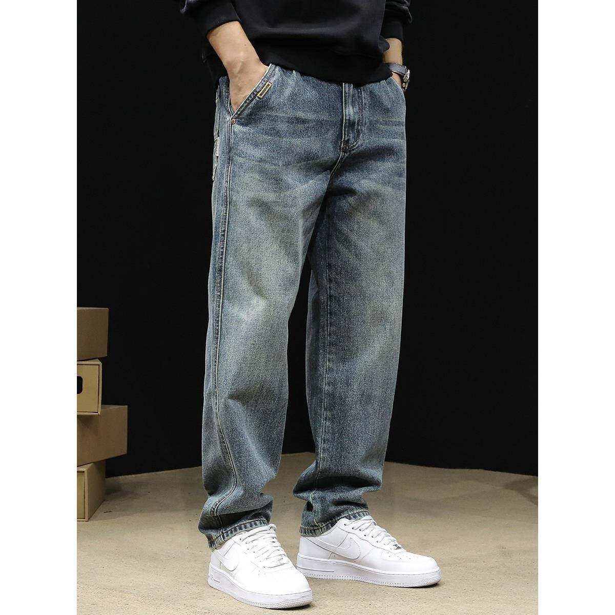 MMW直筒牛仔裤男2025秋冬新款宽松大码浅蓝长裤锥形加绒高端裤子