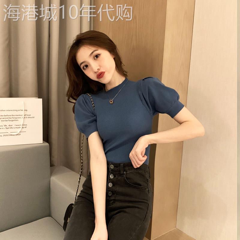 冰丝针织衫短袖t恤女夏季2026年新款短款半袖时尚洋气白色上衣女