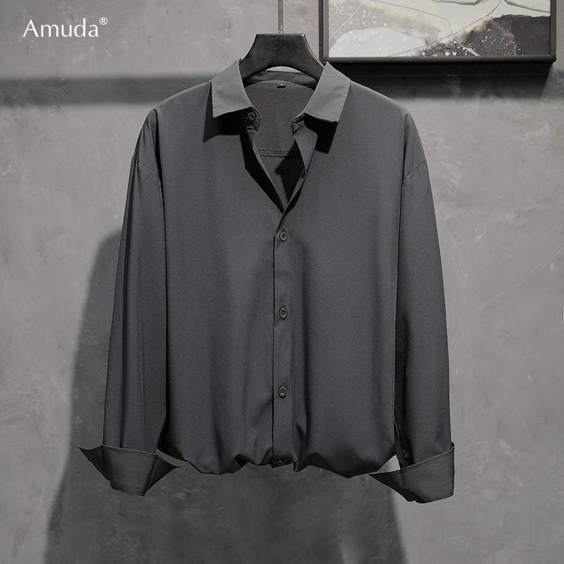 潮牌春秋款高端衬衫长袖男士薄款休闲垂感高级感真丝衬衣百搭外套