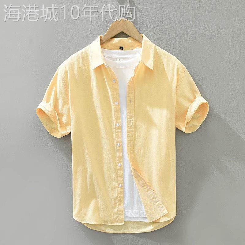 高端纯色休闲短袖衬衫男士2026新款夏季潮流薄款宽松半袖衬衣男款