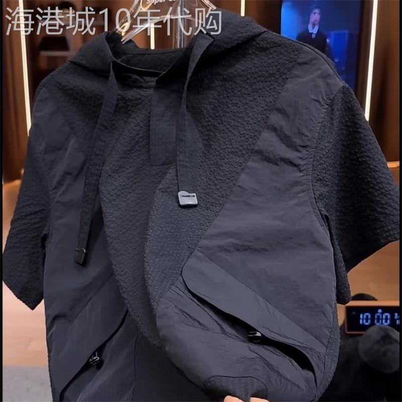 高端速干连帽短袖T恤男士2026新款夏季运动休闲轻薄宽松半袖男款