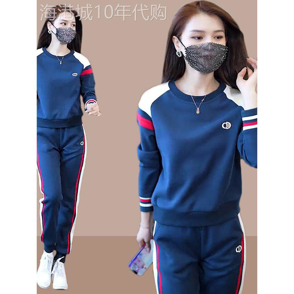 运动衫套装女式春秋欧货加厚丝绒时尚优雅休闲运动服装两件套