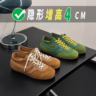 爆软牛皮丨棕色德训鞋4cm内增高2025新款女春季得迅dvn覆古休闲